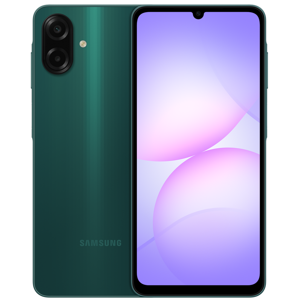 Samsung Galaxy A07 në ngjyrën e gjelbër, pamje nga pas dhe nga para