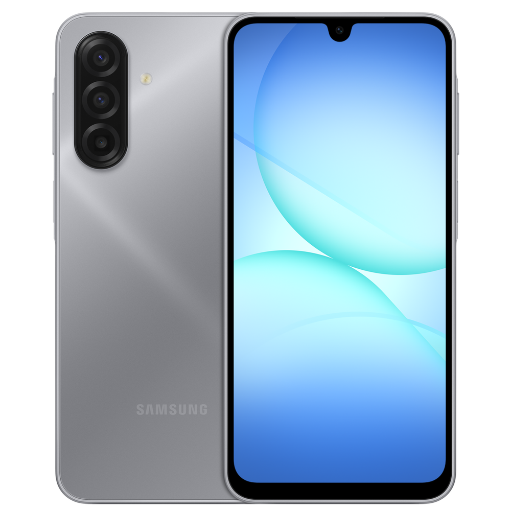 Samsung Galaxy A17 në ngjyrën gri, pamje nga pas dhe nga para